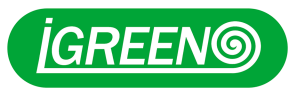 Логотип компанії iGreen, що спеціалізується на ландшафтному дизайні, автоматичному поливі, рулонному газоні та догляді за садом